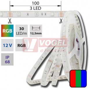 LED pásek SMD5050 RGB, DC12V, IP68, 10mm, bílá PCB pásek, 30 LED/m  (123.594.60.0)