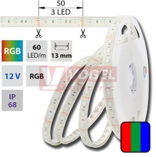LED pásek SMD5050 RGB, DC12V, IP68, 10mm, bílá PCB pásek, 14,4W/m,  60 LED/m  (123.615.60.0)