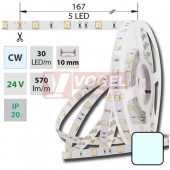 LED pásek SMD5050 studená bílá, DC24V, IP20, 10mm,bílá PCB pásek, 30 LED/m (126.578.60.2)