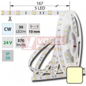 LED pásek SMD5050 teplá bílá, DC24V, IP20, 10mm,bílá PCB pásek, 30 LED/m (126.579.60.0)
