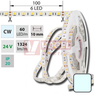 LED pásek SMD5050 studená bílá, DC24V, IP20, 10mm,bílá PCB pásek, 60 LED/m, cívka = 5 m (126.599.60.0)