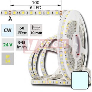 LED pásek SMD5050 studená bílá, DC24V, IP54, 10mm,bílá PCB pásek, 60 LED/m (126.606.60.0)