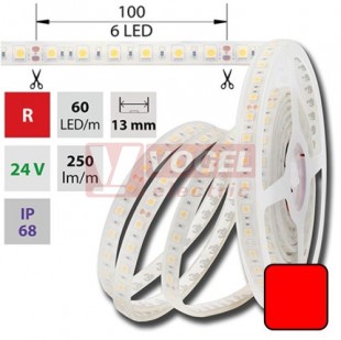 LED pásek SMD5050 červená barva, DC24V, IP68, 10mm,bílá PCB pásek, 60 LED/m (126.609.60.0)