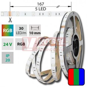 LED pásek SMD5050 RGB, DC24V, IP20, 10mm, bílá PCB pásek, 30 LED/m  (128.580.60.0)