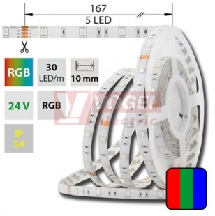 LED pásek SMD5050 RGB, DC24V, IP54, 10mm, bílá PCB pásek, 30 LED/m  (128.587.60.0)