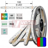 LED pásek RGB  IP20, 24VDC 14,4W/m ( modul = 10cm=6xSMD5050), 10mm, bílá PCB pásek, 60 LED/m  (128.601.60.0)