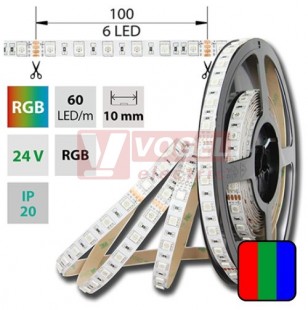 LED pásek SMD5050 RGB, DC24V, IP20, 10mm, bílá PCB pásek, 60 LED/m  (128.601.60.2)