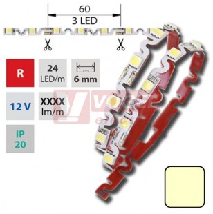 Flexibilní LED pásek SMD5050 teple bílá, DC12V, IP20, 6mm,bílý PCB, 24 LED/m (120.003.61.0) UKONČENO