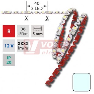 Flexibilní LED pásek SMD3528 studeně bílá, DC12V, IP20, 5mm,bílý PCB, 36 LED/m (120.008.61.0) UKONČENO