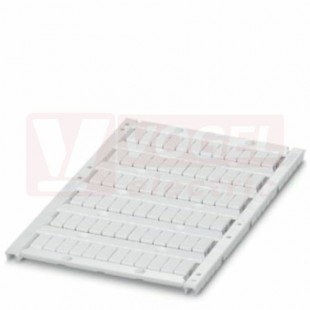 UCT-TM 5 štítek pro značení svorek, bez potisku, bílé, montáž aretací, š 5,2mm, popis.pole 4,6x10,5mm, (1 karta = 72ks) (1 balení = 10 karet) (0828734)