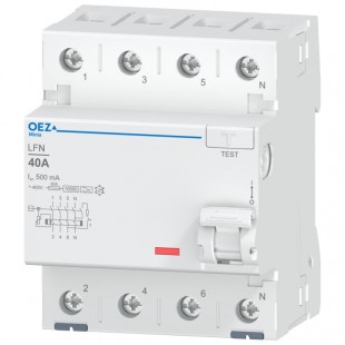 Chránič 3P+N  40A 500mA, typ A, (LFN-40-4-500A) 10kA, Nová Minia
