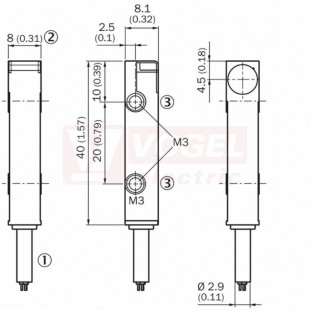 IQ08-02BPSKW2S Indukční snímač kvádr 8x40x8mm, 10-30VDC, Sn=2mm, PNP/NO, stíněný, spínací frekvence 2000Hz, 3-vodiče, kabel PVC 2m, plast, IP67/68 (1055490)