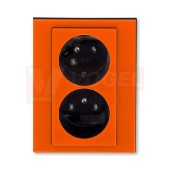 5513H-C02357 66 Zásuvka dvojnásobná s ochr. kolíky, s clonkami, s natočenou dutinou; oranžová/kouř. černá - Levit, Levit M