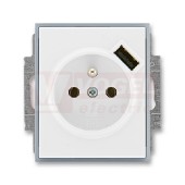 5569E-A02357 04 Zásuvka jednonásobná s kolíkem, s clonkami, s USB nabíjením; bílá/ledová šedá - Element