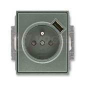 5569E-A02357 34 Zásuvka jednonásobná s kolíkem, s clonkami, s USB nabíjením; antracitová - Element, Time (Arbo)