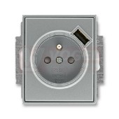 5569E-A02357 36 Zásuvka jednonásobná s kolíkem, s clonkami, s USB nabíjením; ocelová - Element, Time (Arbo)