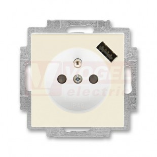 5569H-A02357 17 Zásuvka jednonásobná s kolíkem, s clonkami, s USB nabíjením; slonová kost/bílá - Levit, Levit M