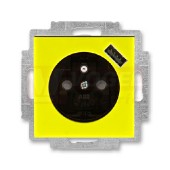5569H-A02357 64 Zásuvka jednonásobná s kolíkem, s clonkami, s USB nabíjením; žlutá/kouřová černá - Levit, Levit M