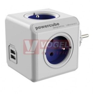 PowerCube ORIGINAL USB, 2202/FROUPC  rozbočovací zásuvka 4x 230VAC + 2x USB (2,1A) /vidlice pevná, barva  bílo/modrá