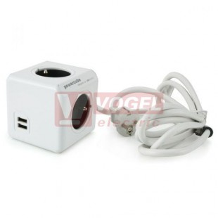 PowerCube EXTENDED USB, 2402/FREUPC  rozbočovací zásuvka 4x 230VAC + 2x USB (2,1A) /vidlice na kabelu L=1,5m, barva bílo/šedá, montážní dock