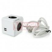 PowerCube EXTENDED USB, 2402/FREUPC  rozbočovací zásuvka 4x 230VAC + 2x USB (2,1A) /vidlice na kabelu L=1,5m, barva bílo/šedá, montážní dock