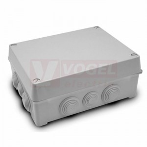 Krabice AcquaBox 3015 IP55, nástěnná montáž, plné víko na šrouby, v320xš250xh135mm, 4x vývodka o pr.40mm, 8x vývodka o pr.50mm, barva šedá, IK08, materiál ABS