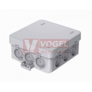 F12 krabice elektroinstalační, 12 vstupů, 85x85x40mm, IP55, šedá, montážní poutka, -25 až +85°C