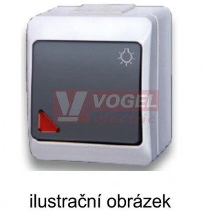 Spínač IP44 1/0So 5347-01 Tlačítko podsvětlené symbol "zvonek" č.1So IP44 GALATEA, barva bílá, černý hmatník