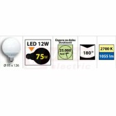 Žárovka LED E27 230VAC 13W  2700K, 1055lm, CRI 80, vyzař. úhel 180°, IP20, náhrada za 75W  (322.002.91.0)