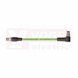 IE-PNA-5-M12D-A-1-Y-2-22-1-M12D-S patch kabel, Profinet typ A, Cat.5, M12/4-pin/vidlice/úhlový/kód-D + M12/4-pin/vidlice/přímý/kód-D, zelená (RAL6018), celkové stínění měděným opletem a hliníkem kašírovanou plast.folií, UL/CSA (CMG), délka 1m (2171013)