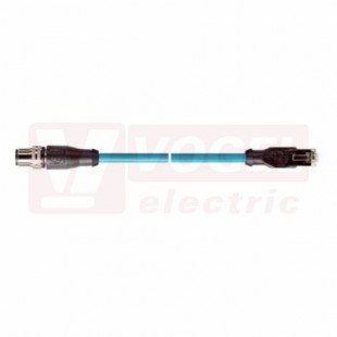 IE-5-M12D-S-3-H-2-26-7-RJ45 patch kabel, Cat.5e, modrý (RAL5021), bezhalogenový, M12/vidlice/přímá//kód-D +  konektor RJ45, IP20, délka 3m (2171087)