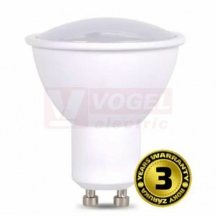 Žárovka LED GU10 230VAC 5W, teplá bílá 3000K, 400 lumen, vyzař.úhel 120°, nestmívatelná, krycí sklo