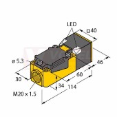 BI15-CP40-FZ3X2 snímač indukční, kvádrový M20,  Sn=15mm, délka těla 114mm, 10-30VDC, 20-250VAC, stíněný, NO/NC, IP67 (13400)