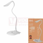 Stolní lampa LED  2,5W D08 s USB, barva bílá, 180lm, 5000K neutrální bílá, SMD5630, napětí 5V, 14 LED, Ra >80, délka kabelu 1,2m, stmívatelná, živ.30 000hod., rozměr 100x125x205mm, IP20 (Z7592W)