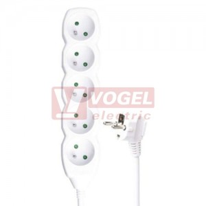 Prodlužovák  5 zás.  3m EMOS (P0513R) bílý 250VAC/16A, kabel PVC 3x1,5mm2, dětské clonky, 2x otvor pro montáž na zeď