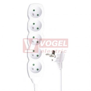 Prodlužovák  5 zás.  5m EMOS (P0515R) bílý 250VAC/16A, kabel PVC 3x1,5mm2, dětské clonky, 2x otvor pro montáž na zeď