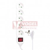 Prodlužovák  5 zás. 3m vypínač, EMOS (P1513R) bílý 250VAC/16A, kabel PVC 3x1,5mm2, dětské clonky, 2x otvor pro montáž na zeď