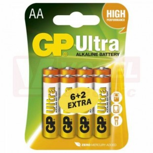 Baterie  1,50 V LR6 tužková alkalická, GP Ultra blistr/6+2ks (B19218) (vel.AA)