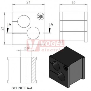 KT 2/8 průchodková vložka 2x pr.8mm, malá, černá (39918)