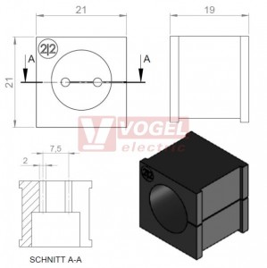 KT 2/2 průchodková vložka 2x pr.3mm, malá, černá (39936)