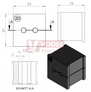 KT 2/3 průchodková vložka 2x pr.3mm, malá, černá (39940)