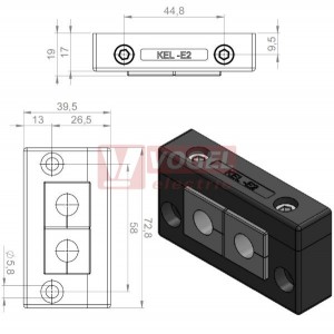 KEL-E2 průchodkový rámeček, černý IP54, vnější rozměr 72,8x39,5mm, 2x malá vložka (vložky se objednávají samostatně) (42249)