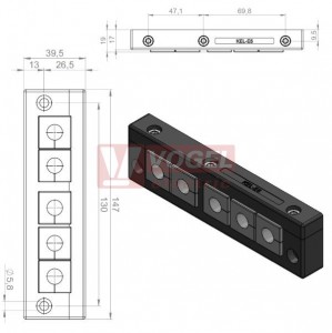 KEL-E5 průchodkový rámeček, černý IP54, vnější rozměr 147x39,5mm, 5x malá vložka (vložky se objednávají samostatně) (42250)