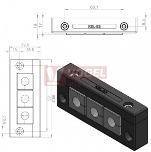 KEL-E3 průchodkový rámeček, černý IP54, vnější rozměr 98,3x39,5mm, 3x malá vložka (vložky se objednávají samostatně) (42258)