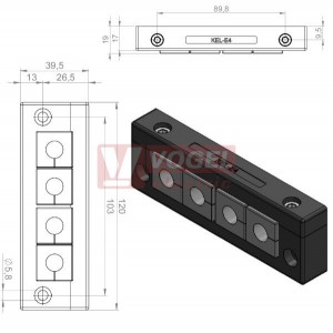 KEL-E4 průchodkový rámeček, černý IP54, vnější rozměr 120x39,5mm, 4x malá vložka (vložky se objednávají samostatně) (42259)