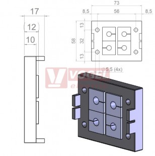 KEL-QUICK-B4 průchodkový rámeček, černý, IP54, 2x malá vložka (vložky se objednávají samostatně) (42434)