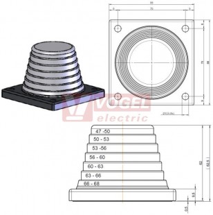 KEL-JUMBO flex 47-68 pyramidová průchodka, šedá, IP54, výřez 88x88mm, rozsah průměru kabelů 47-68mm (42616)