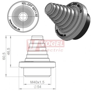 KEL-DPF 40/12-27 pyramidová průchodka s maticí, šedá, IP68, vnější pr.54mm, výřez pr.M40x1,5mm, rozsah průměrů kabelů 12-27mm (42654)