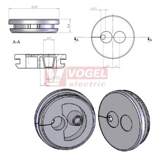 KEL-QTE 20/2,5 průchodková deska, průměr výřezu 20 mm, tl.plechu1,5-2,5mm, IP54  (43412)