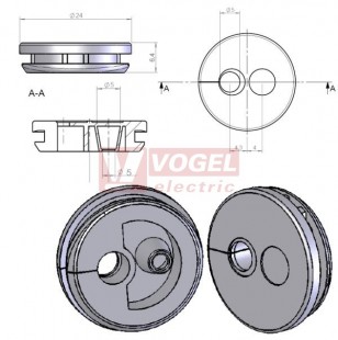 KEL-QTE 20/5 průchodková deska, průměr výřezu 20 mm, tl.plechu1,5-2,5mm, IP54  (43415)